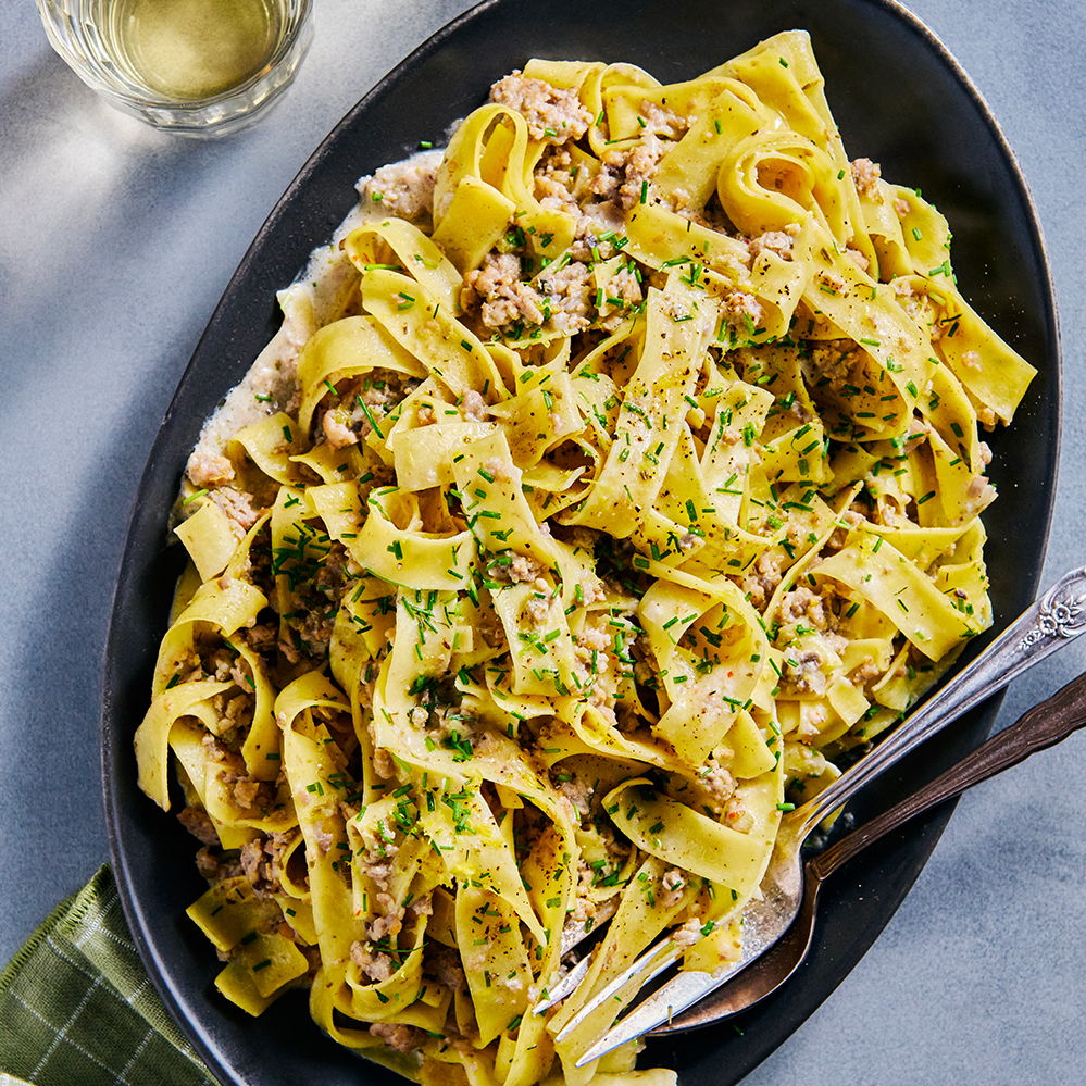 Pappardelles à la sauce bolognaise blanche au poulet (ragù bianco) de Marc Maulà
