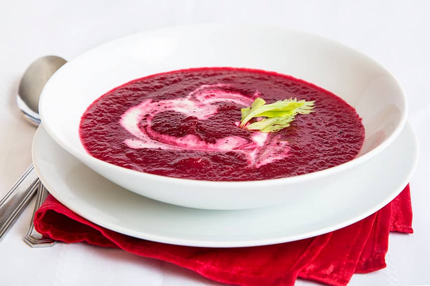 Potage de betteraves et patates douces rôties