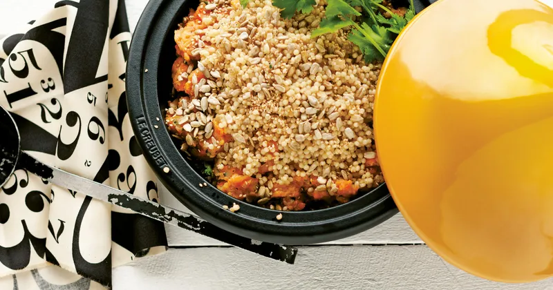 Parmentier de couscous israélien et cari de carottes