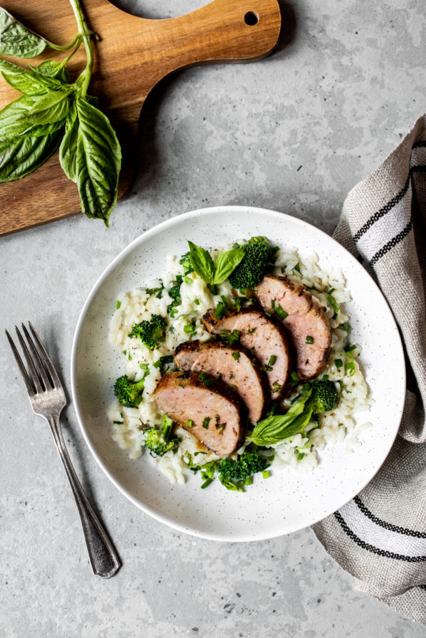 Filet de porc à l'érable et risotto à la ciboulette