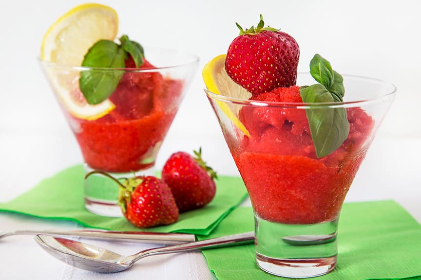 Sorbet fraises, citron et basilic
