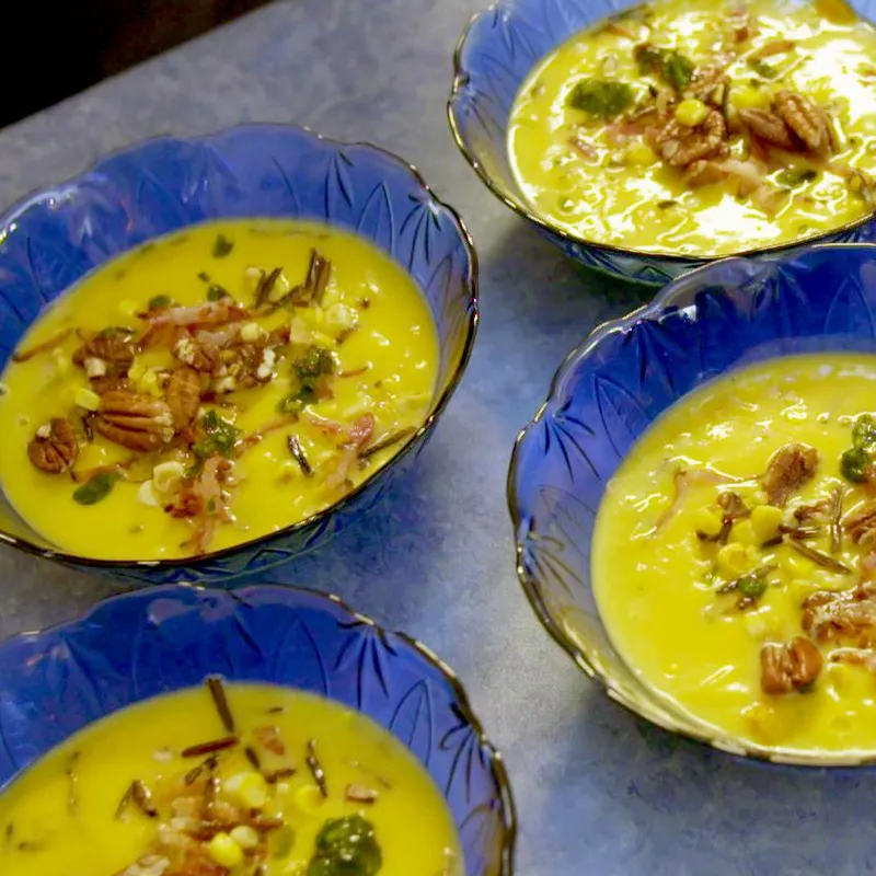 Purée de courges au bacon et riz sauvage