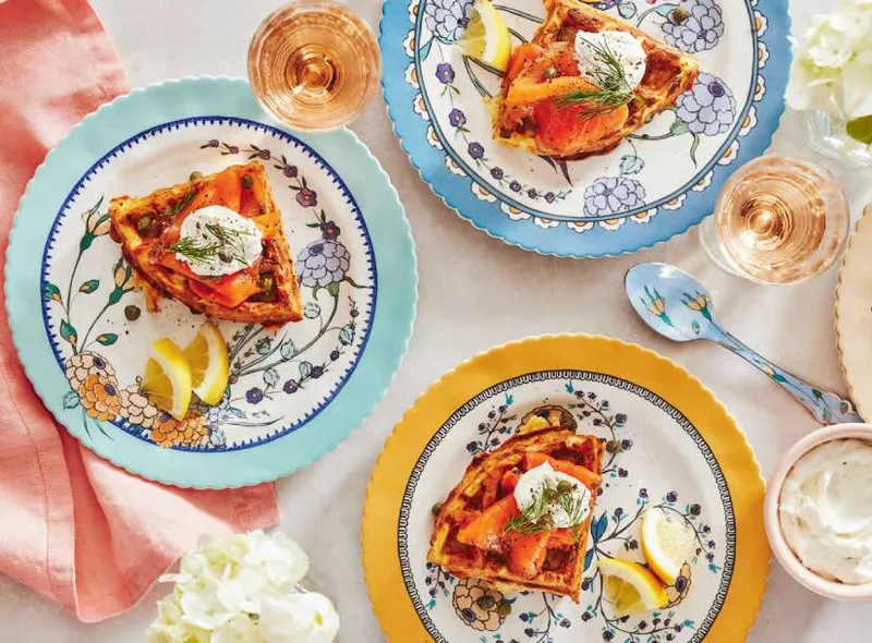 Gaufres Rösti avec tartinade fromagée aux herbes et saumon fumé