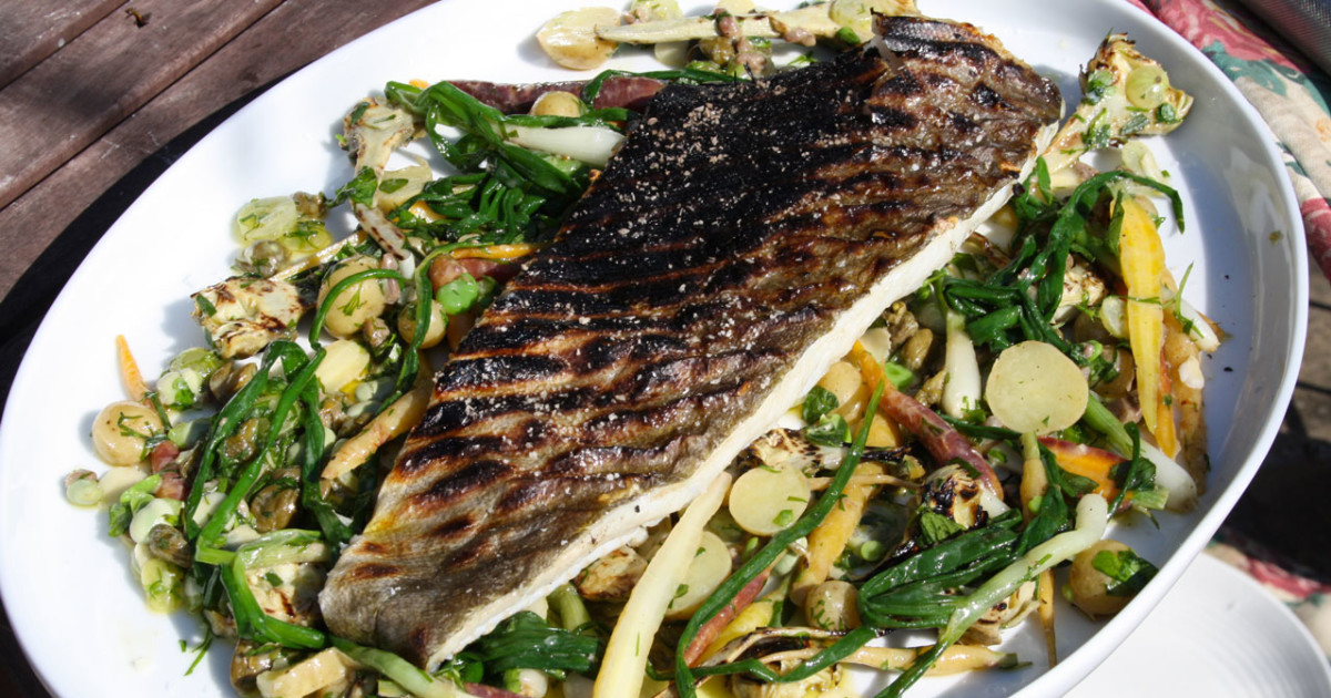 Poisson blanc grillé sur salade d'été