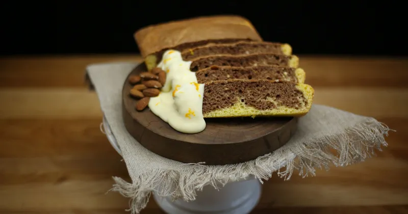 Gâteau marbré, ganache au choco blanc